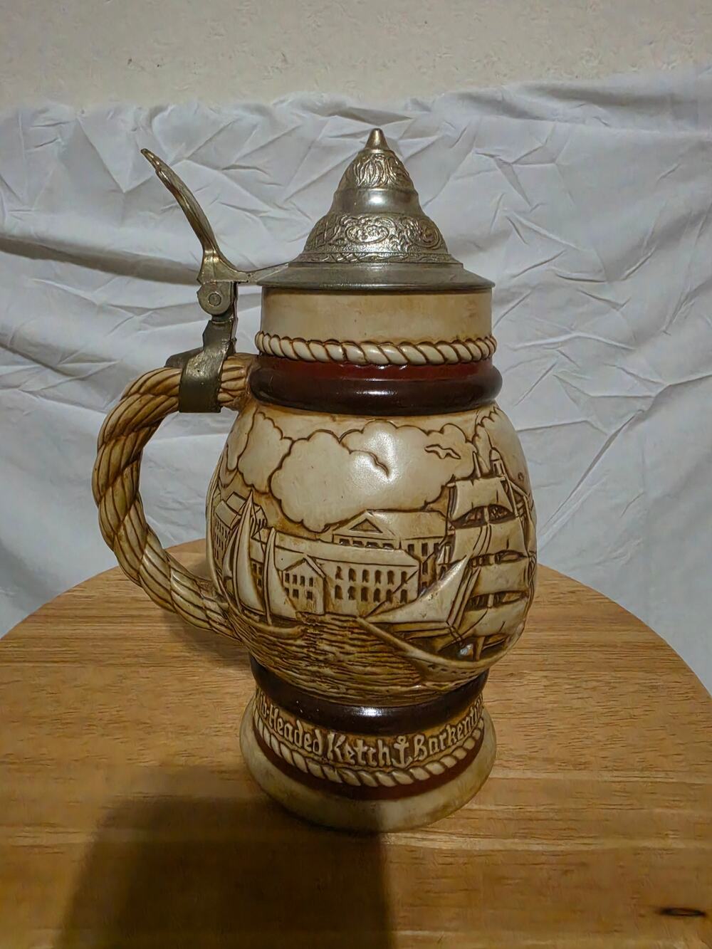 Vintage 1977 Avon Tall Ships Beer Stein Ceramarte Brazil Lidded Mug